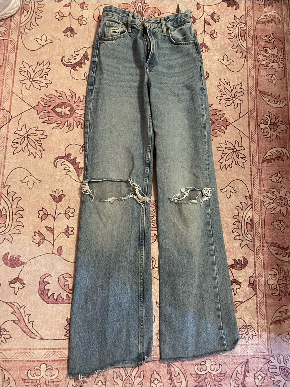 Zara Light Blue Wide-Leg Distressed Jeans